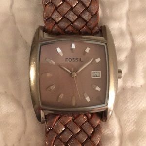 Fossil calendar watch w leather band 3 hands